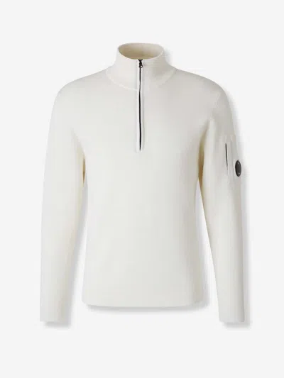 C.p. Company Roll Neck Zip Sweatshirt In White