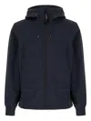 C.p. Company Blue Jacket With Drawstring Hood And Decorative Googles