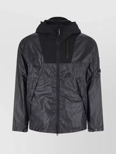 C.p. Company Hooded Zip Pockets Long Sleeves Adjustable Cuffs In Black