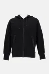 C.p. Company C.p.company Sweatshirts Hooded Open In Diagonal Raised Fleece In Black