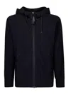 C.p. Company Minimalist Black Hooded Sweatshirt With Unique Opening Detail In Blue