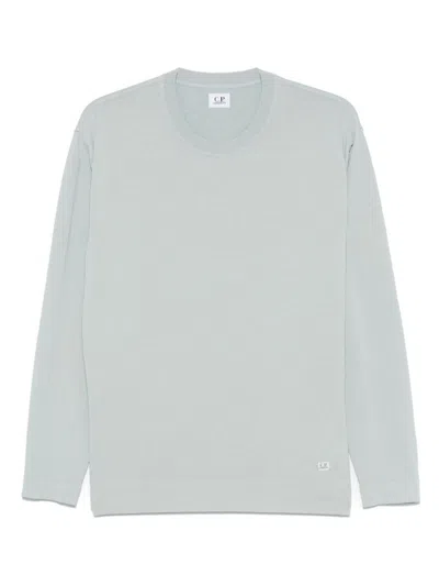 C.p. Company Ice Blue Crew Neck Sweater With Mini Logo Tag