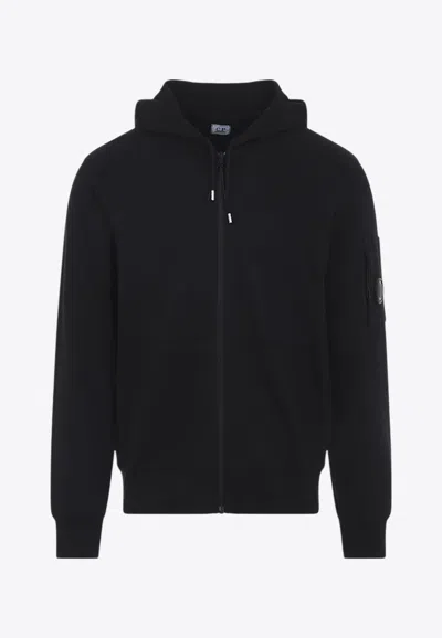 C.p. Company Iconic-lens Zip-up Hooded Sweatshirt In Black