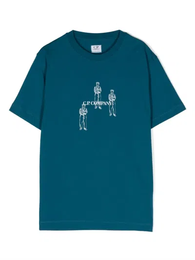 C.p. Company Kids' Illustration-print Cotton T-shirt In Blue