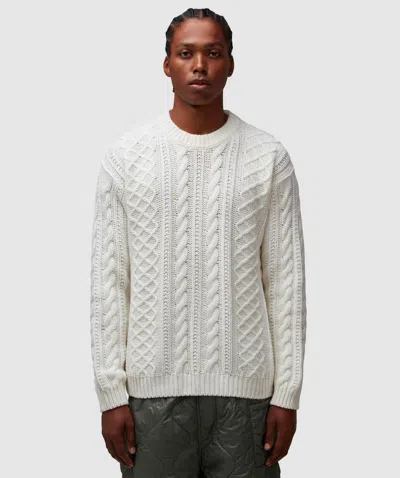 C.p. Company Intarsia Logo Cable Crew Knit In Gauze White