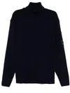 C.p. Company Ivory White Lambswool Turtleneck With Zip Pocket And Signature Motif In Black