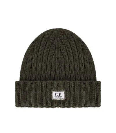 C.p. Company Ivy Green Beanie With Logo In Brown