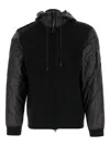 C.p. Company Wool Blend Jacket With Adjustable Hood And Ribbed Cuffs In Black