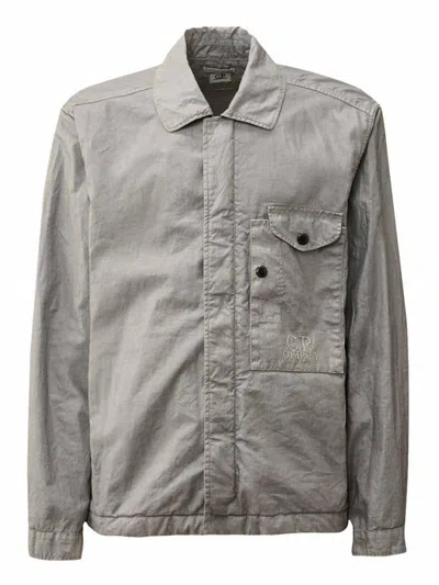 C.p. Company Limestone Grey Overshirt In Wax Linen In Gray