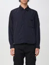 C.p. Company Collared Neck Nylon Overshirt With Front Pocket In Blau