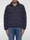 C.p. Company Blue Down Jacket With Fixed Hood And Logo Plaque On The Sleeve In Tech Fabric Man In Blue