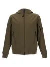 C.p. Company Matte-finish Hooded Jacket With Zippered Pockets And Logo Patch In Green