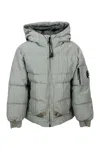 C.p. Company Down Jacket In Real Goose Down In Saint-peter Fabric In Wrinkled Effect Garment Dyed. Full Zip Closu In Green