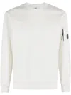 C.p. Company 'diagonal Raised' White Sweatshirt With Lens Motif On The Arm