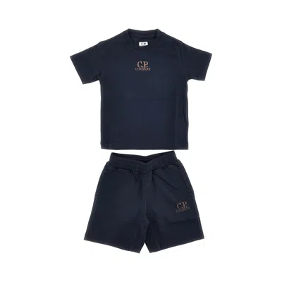 C.p. Company Jersey Two-piece Set With Print Kids In Blue