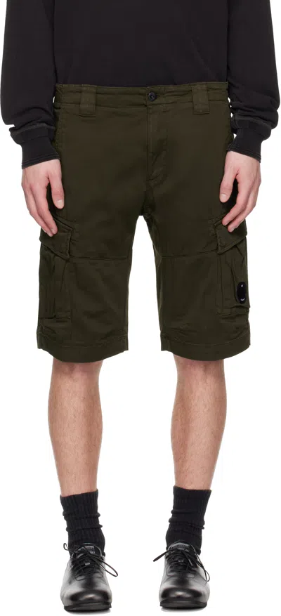 C.P. COMPANY KHAKI STRETCH SATEEN CARGO LENS SHORTS