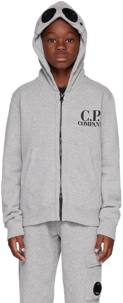 C.p. Company Kids Gray Goggle Hoodie In M93 Grey Melange