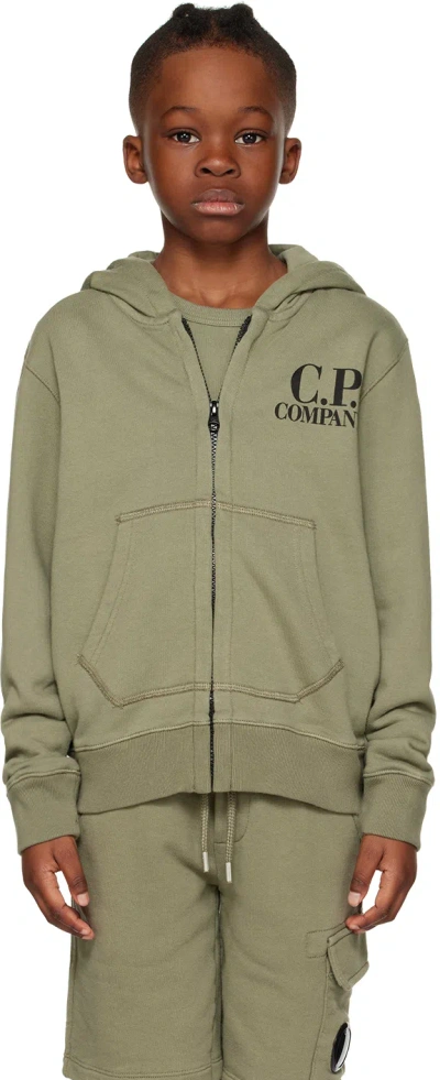 C.p. Company Kids Green Basic Goggle Jacket In 648 Bronze Green