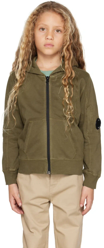 C.p. Company Kids Khaki Zipped Hoodie In 669 Thyme