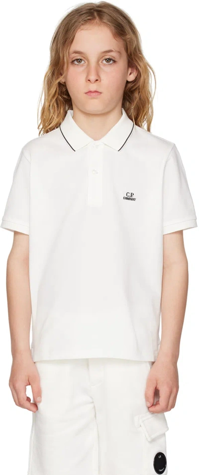 C.p. Company Kids White Embroidered Polo In 103 Gauze White