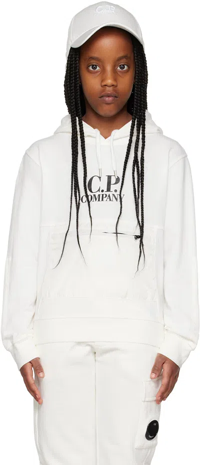 C.p. Company Kids White Mixed Hoodie In 103 Gauze White