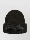 C.p. Company Knit Hat With Goggle Detail And Turn-up Brim In Brown