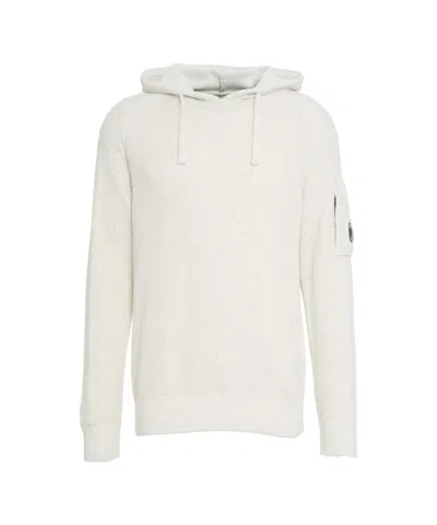 C.P. COMPANY KNIT HOODIE WITH DRAWSTRING HOOD AND URBAN LOGO PATCH