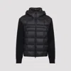 C.p. Company Black Wool Knit Jacket With Padded Hood In Black