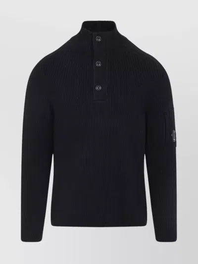C.p. Company Knit Polo Collar Arm Pocket In Black