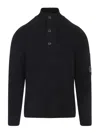 C.p. Company C.p.company Ribbed Sweater With Lens Pocket In Black
