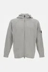 C.p. Company Full-zip Wool Blend Cardigan With Hood In Gray