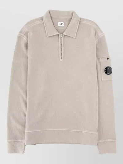 C.p. Company C. P. Company Felpa Con Colletto Polo E Zip In Neutral
