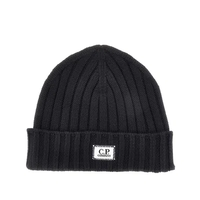 C.P. COMPANY KNITTED BEANIE HAT WITH LOGO PATCH