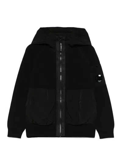 C.p. Company Kids' Knitted Hooded Jacket In Black