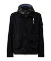 C.p. Company Blue Jacket With Explorer Hood And Adjustable Drawstring Waist In Tech Fabric Man In Black