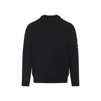 C.p. Company Knitted Wool Pullover With Signature Patch Logo In Black