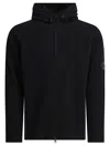 C.p. Company Signature Lens Zip-up Cardigan With Hood In Black