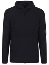 C.p. Company Tailored Hooded Sweater With Zippered Arm Pocket In Black