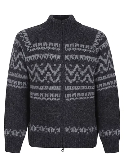 C.p. Company Graphic Patterned Wool Cardigan With High Collar In Gray