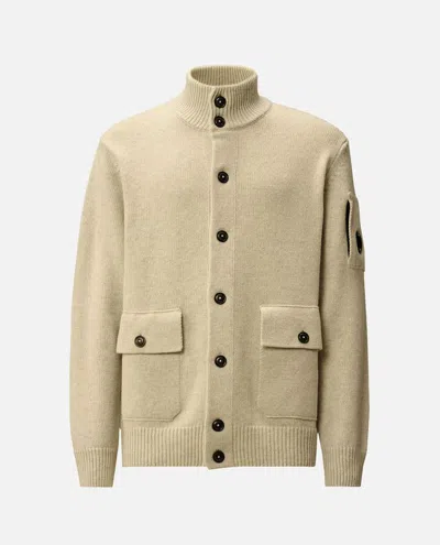 C.p. Company Knitwear Cardigan In Lambswool Grs In Neutral