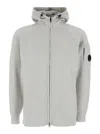 C.p. Company Grey Cardigan With Drawstring Hood And Logo Plaque On The Sleeve In Gray