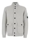 C.p. Company Grey Cardigan With High Neck And Logo Plaque On The Sleeve In Gray