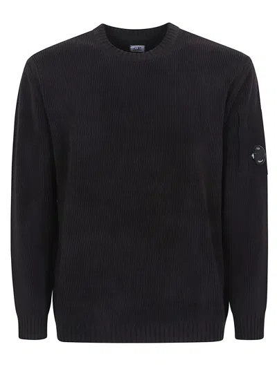 C.p. Company Knitwear Crew Neck In Chenille Cotton In Black