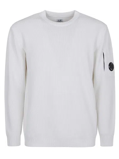 C.p. Company Knitwear Crew Neck In Chenille Cotton In White