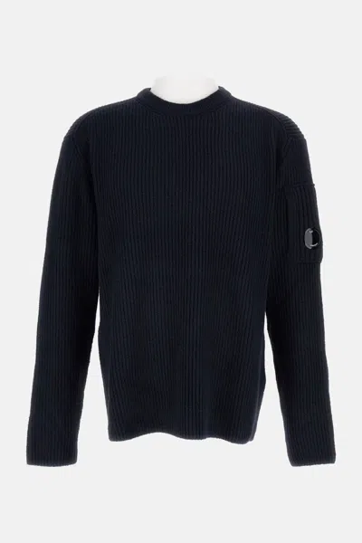 C.p. Company Knitwear Crew Neck In Fleece Knit In Blue