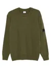 C.p. Company Green Crew Neck Sweater With Logo Plaque On The Sleeve In Cotton Man In Green