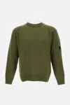 C.p. Company Green Crewneck Sweatshirt With Lens Motif On The Sleeve In Green