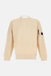 C.p. Company Crewneck Lambswool Sweater With Iconic Lens Detail In Nude