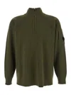 C.p. Company Men Green Turtleneck Sweater With Logo Plaque On The Sleeve In Wool Man In Multi