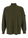 C.p. Company Men Green Turtleneck Sweater With Logo Plaque On The Sleeve In Wool Man In Multi